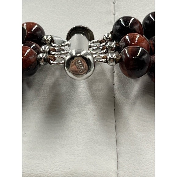 Red Tigers Eye Triple Strand Layered Sterling Silver Necklace New - Picture 14 of 16